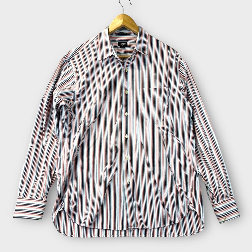 J Crew Mens Bankers Striped Button Up Shirt Preppy Heritage Classic Sz L 16-16.5